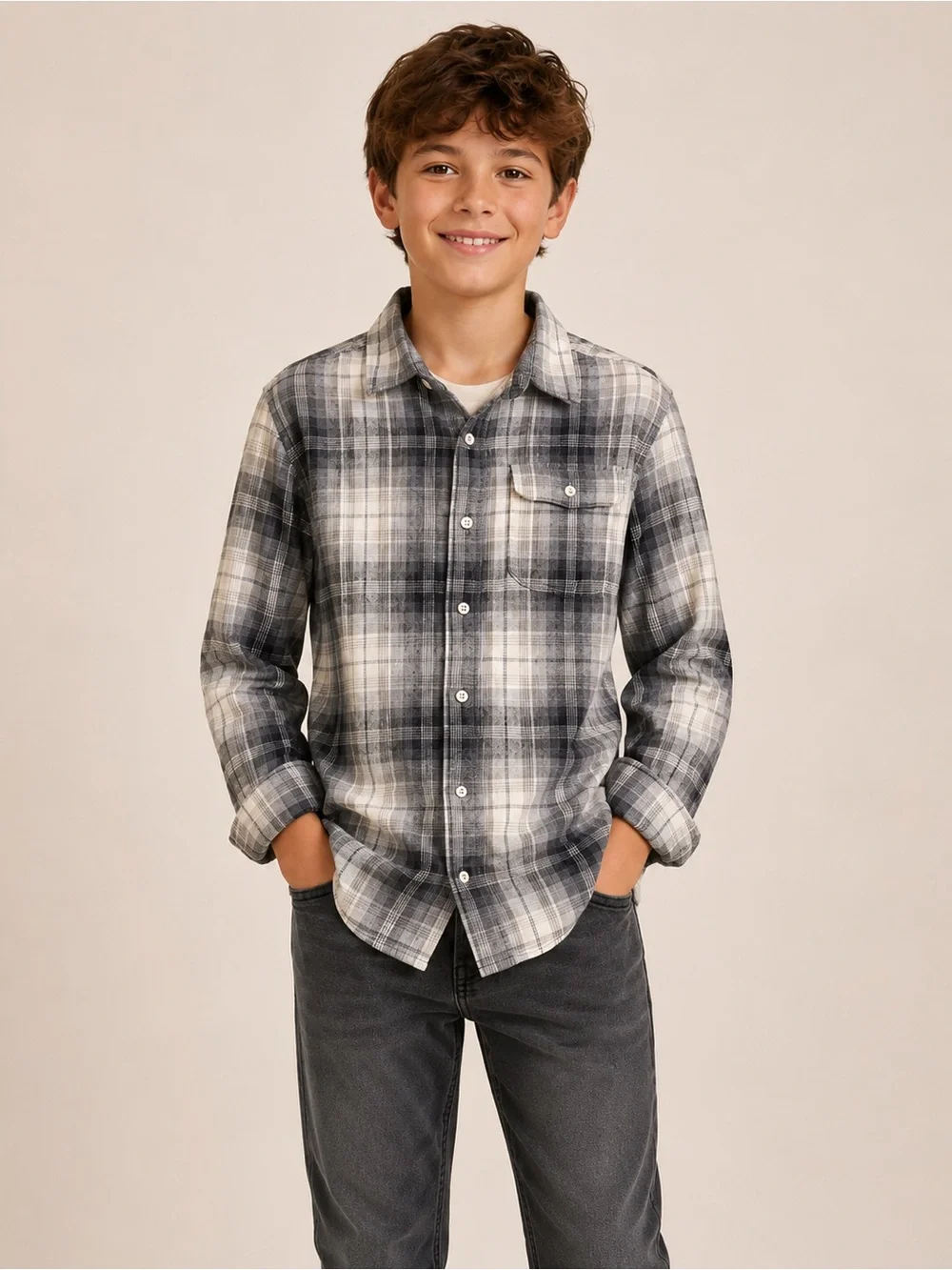 Thereabouts Gray Plaid Button-Down Shirt